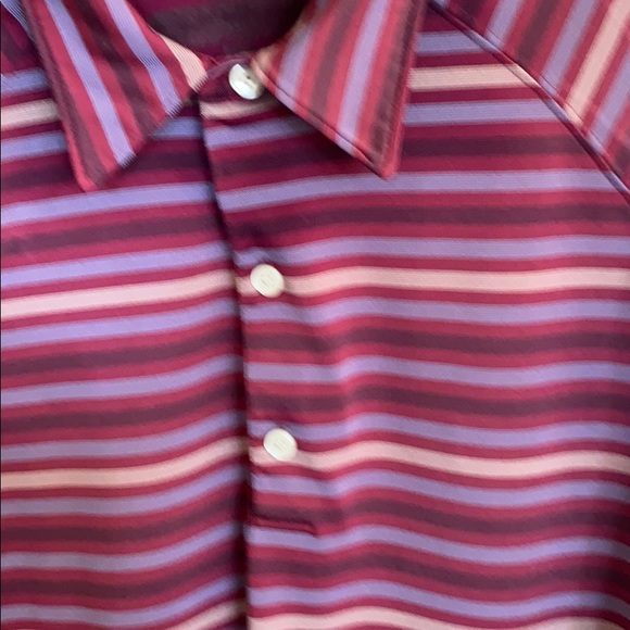 STRIPED GOLF SHIRT 3-BUTTON FRONT DK RED SZ L - Picture 3 of 5